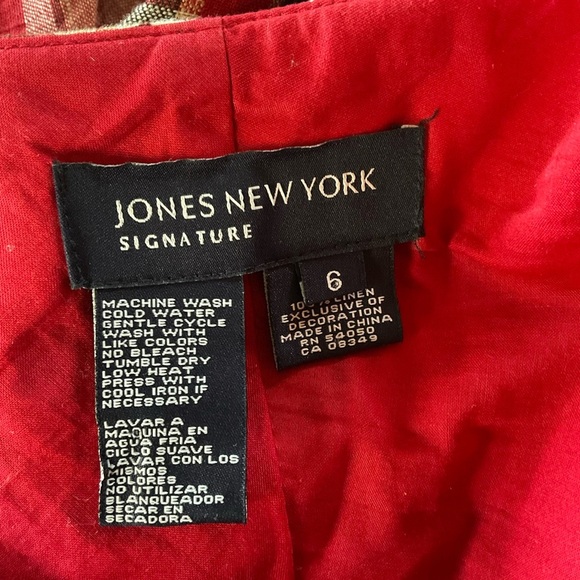 Jones New York Skirt Linen Plaid Tartan Midi Full Circle Red Tan White Size 6 - Picture 6 of 11